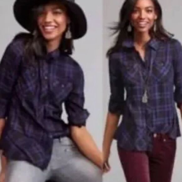 CAbi Moody Style 3431 black plaid button down shirt top size XS - Picture 1 of 3